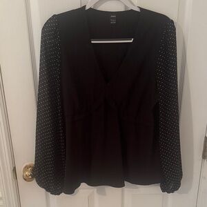 SHEIN Black Blouse with Polka Dot Sleeves